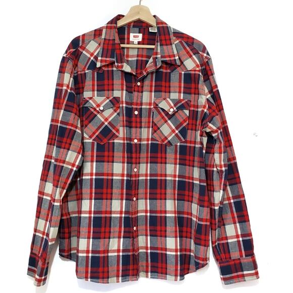 Levi's | Plaid Thicker Material Flannel Outdoorsy Western Snap Front Shirt - Picture 1 of 7